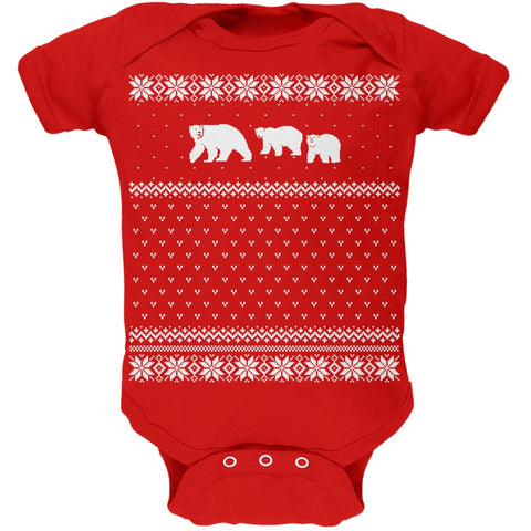 Polar Bears Ugly Christmas Sweater Red Baby One Piece