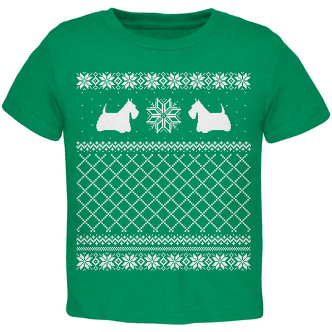 Scottish Terrier Ugly Christmas Sweater Green Toddler T-shirt