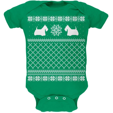 Scottish Terrier Ugly Christmas Sweater Green Baby One Piece