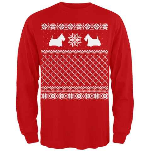 Scottish Terrier Ugly Christmas Sweater Red Adult Long Sleeve T-Shirt