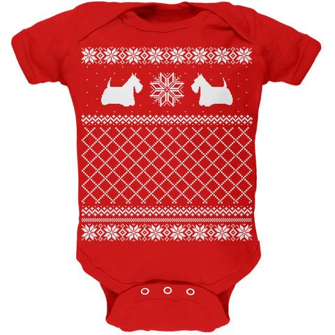 Scottish Terrier Ugly Christmas Sweater Red Baby One Piece