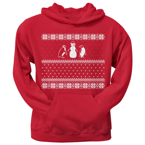 Penguins Ugly Christmas Sweater Red Adult Hoodie