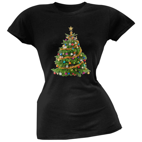 Cats In Christmas Tree Black Juniors Soft T-Shirt