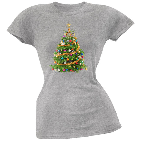 Cats In Christmas Tree Grey Juniors Soft T-Shirt