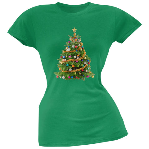 Cats In Christmas Tree Green Juniors Soft T-Shirt