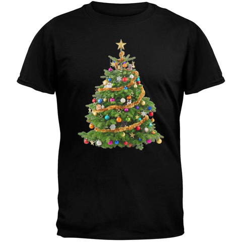 Cats In Christmas Tree Black Adult T-Shirt
