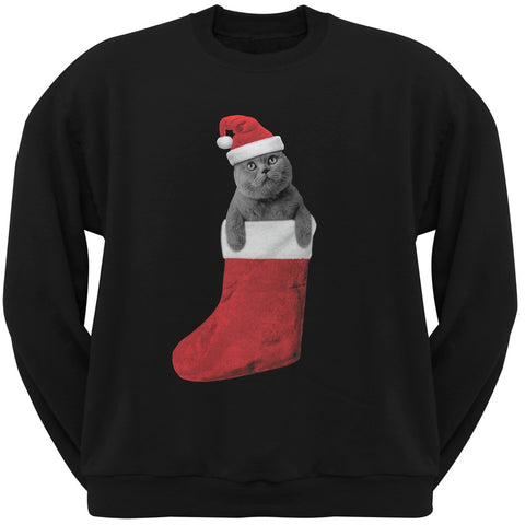 Christmas Stocking Cat Black Adult Crewneck Sweatshirt