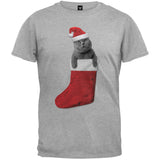 Christmas Stocking Cat White Adult T-Shirt