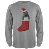 Christmas Stocking Cat Grey Adult Long Sleeve T-Shirt