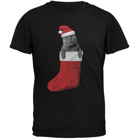 Christmas Stocking Cat Black Youth T-Shirt