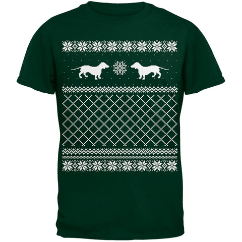 Dachshund Ugly Christmas Sweater Green Adult T-Shirt
