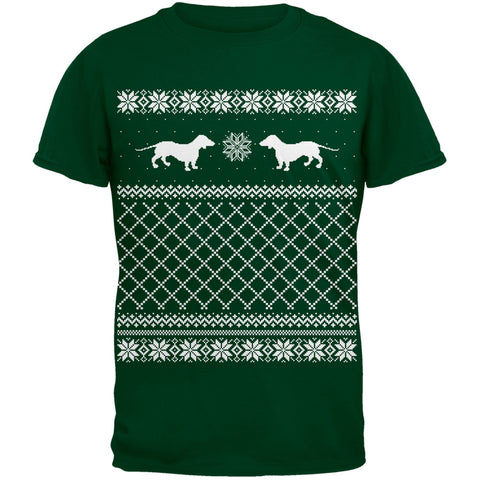 Dachshund Ugly Christmas Sweater Green Youth T-Shirt