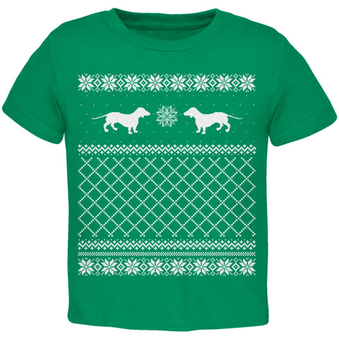 Dachshund Ugly Christmas Sweater Green Toddler T-Shirt