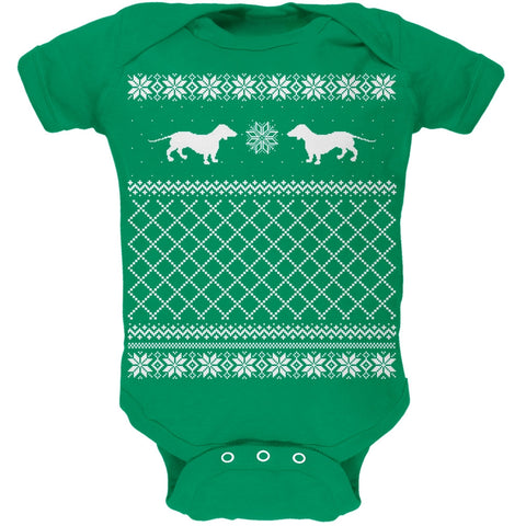 Dachshund Ugly Christmas Sweater Green Baby One Piece