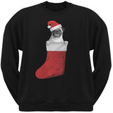 Christmas Stocking Pug Black Crew Neck Sweatshirt