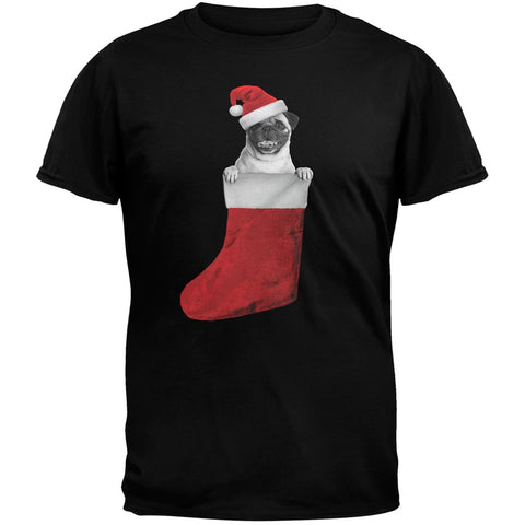 Christmas Stocking Pug White T-Shirt