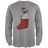 Christmas Stocking Pug Grey Adult Long Sleeve T-Shirt