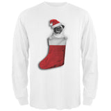 Christmas Stocking Pug Grey Adult Long Sleeve T-Shirt