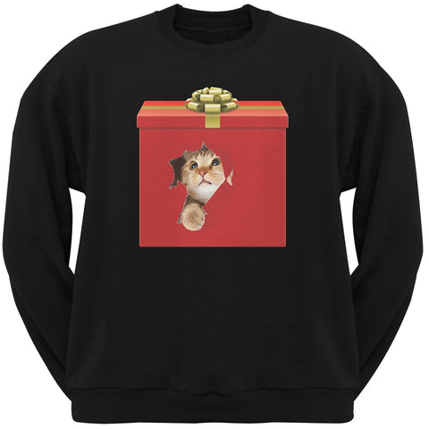 Christmas Present Cat Black Crew Neck Sweatshirt