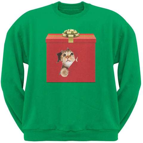 Christmas Present Cat Green Crew Neck Sweatshirt