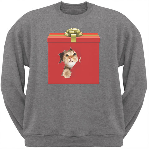 Christmas Present Cat Grey Crew Neck Sweatshirt