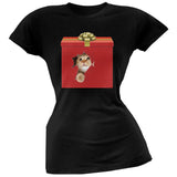 Christmas Present Cat Black Soft Juniors T-Shirt