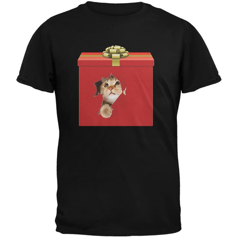 Christmas Present Cat Black Youth T-Shirt