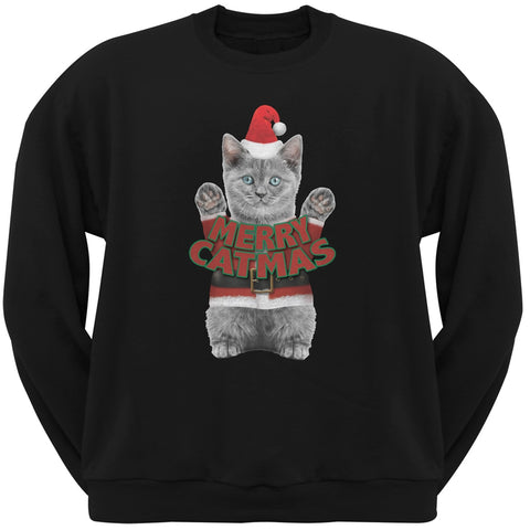 Merry Catmas Santa Christmas Cat Black Crew Neck Sweatshirt