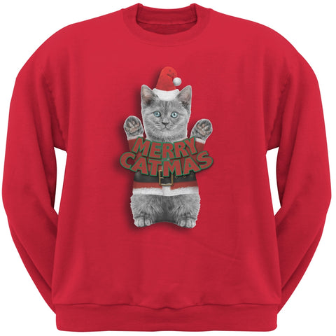 Merry Catmas Santa Christmas Cat Red Crew Neck Sweatshirt