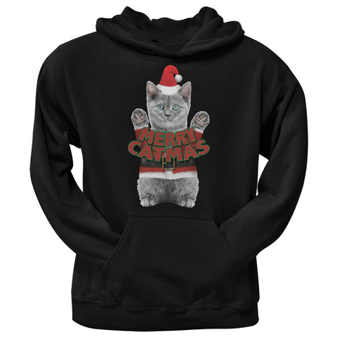 Merry Catmas Santa Christmas Cat Black Pullover Hoodie