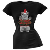 Merry Catmas Santa Christmas Cat Black Soft Juniors T-Shirt