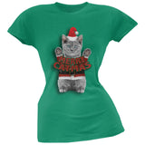 Merry Catmas Santa Christmas Cat Black Soft Juniors T-Shirt