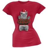 Merry Catmas Santa Christmas Cat Black Soft Juniors T-Shirt