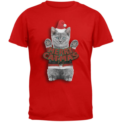 Merry Catmas Santa Christmas Cat Red T-Shirt