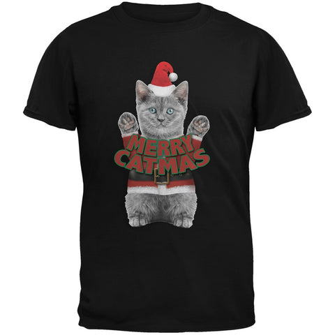 Merry Catmas Santa Christmas Cat Black Youth T-Shirt