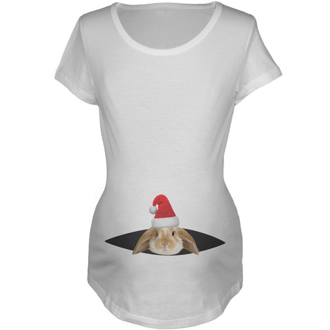Peeking Christmas Bunny Women's Maternity T-Shirt