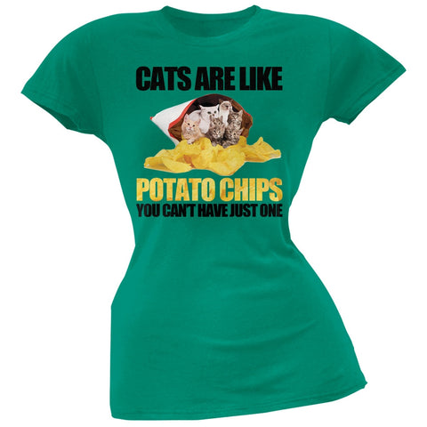 Cats Are Like Potato Chips Juniors Green T-Shirt