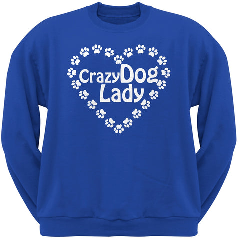 Crazy Dog Lady Paw Heart Blue Crew Neck Sweatshirt