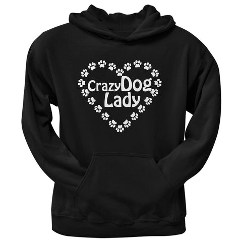 Crazy Dog Lady Paw Heart Black Adult Pullover Hoodie
