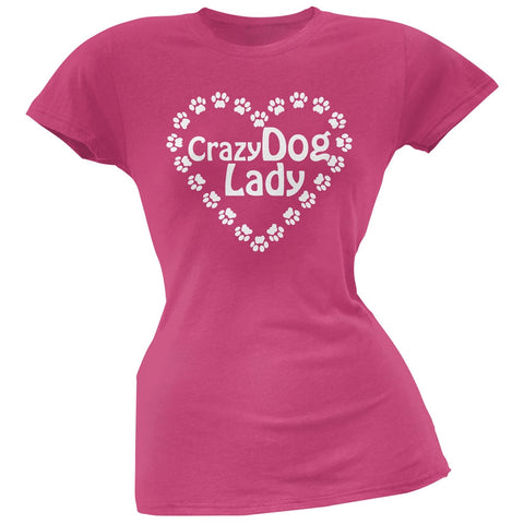 Crazy Dog Lady Paw Heart Pink Soft Juniors T-Shirt