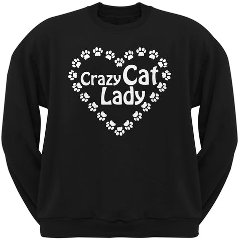 Crazy Cat Lady Paw Heart Black Crew Neck Sweatshirt