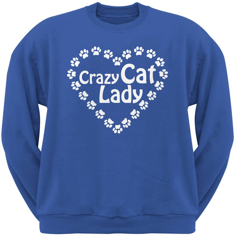 Crazy Cat Lady Paw Heart Blue Crew Neck Sweatshirt