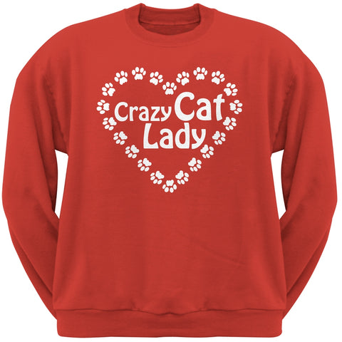 Crazy Cat Lady Paw Heart Red Crew Neck Sweatshirt