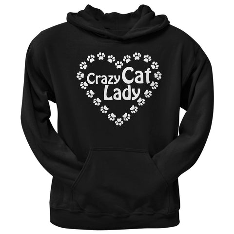 Crazy Cat Lady Paw Heart Black Adult Pullover Hoodie