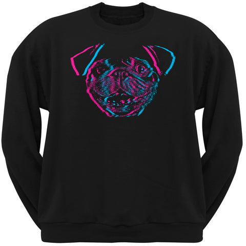 3D Pug Face Black Adult Crew Neck Sweatshirt