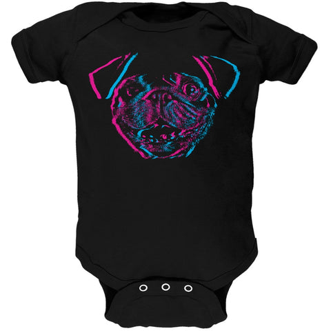 3D Pug Face Black Baby One Piece