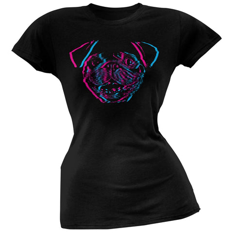 3D Pug Face Black Soft Juniors T-Shirt