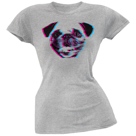 3D Pug Face Grey Soft Juniors T-Shirt