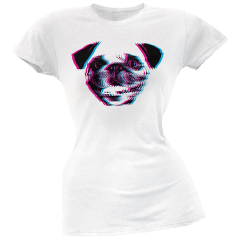 3D Pug Face White Soft Juniors T-Shirt