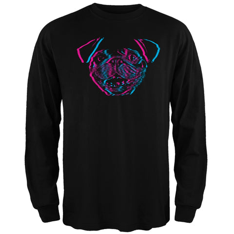 3D Pug Face Black Adult Long Sleeve T-Shirt